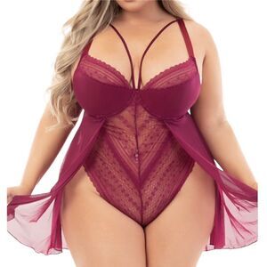Escante Teddy Doll Of Lavis Lace With Sheer Overlay